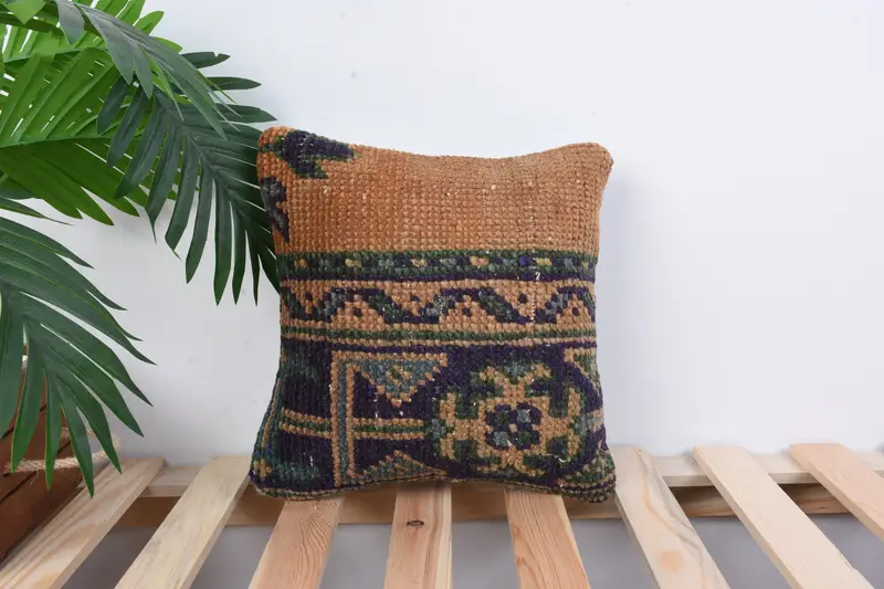 Turkish Pillow, Pillow Cover, 12x12 Blue Pillow Sham, Kilim Pillow, Bohemian Cushion Pillow Sham, Vintage Kilim Pillow - 1