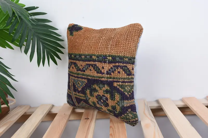 Turkish Pillow, Pillow Cover, 12x12 Blue Pillow Sham, Kilim Pillow, Bohemian Cushion Pillow Sham, Vintage Kilim Pillow - 5