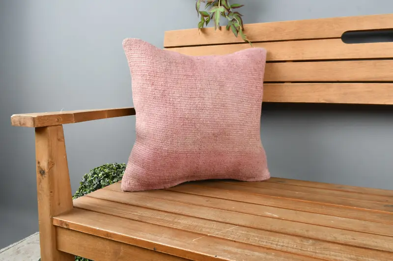 16x16 Pink Cushion, Cushion Cover, Turkish Kilim Pillow, Boho Chic Cushion Case, Interior Designer Pillow, Boho Pillow Sham Cover - 1