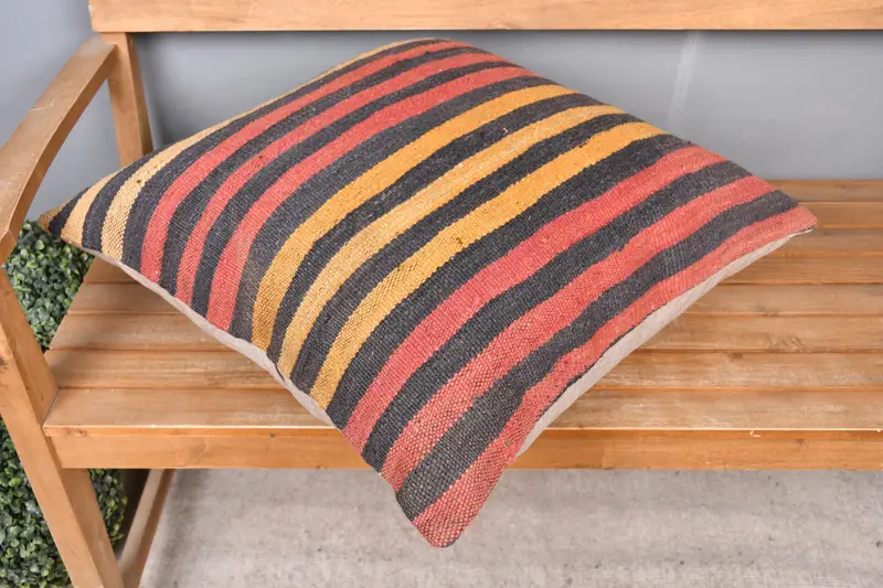Armchair Cushion, Turkish Pillow, Cushion Cover, Kilim Pillow Cover, Tapestry Cushion Case, Handmade Kilim Cushion, 24x24 Red Pillow Sham - 2