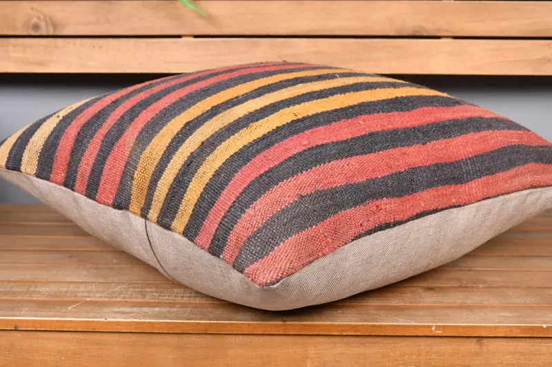 Armchair Cushion, Turkish Pillow, Cushion Cover, Kilim Pillow Cover, Tapestry Cushion Case, Handmade Kilim Cushion, 24x24 Red Pillow Sham - 4