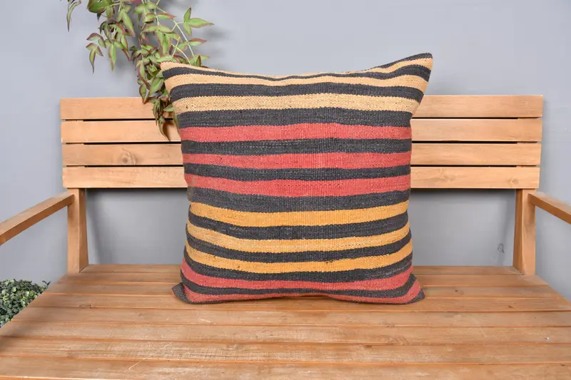 Armchair Cushion, Turkish Pillow, Cushion Cover, Kilim Pillow Cover, Tapestry Cushion Case, Handmade Kilim Cushion, 24x24 Red Pillow Sham - 6
