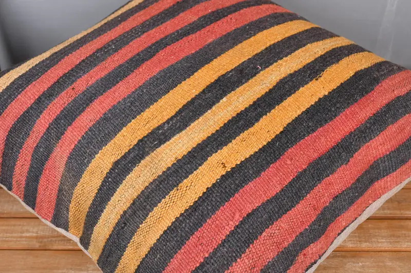 Armchair Cushion, Turkish Pillow, Cushion Cover, Kilim Pillow Cover, Tapestry Cushion Case, Handmade Kilim Cushion, 24x24 Red Pillow Sham - 3