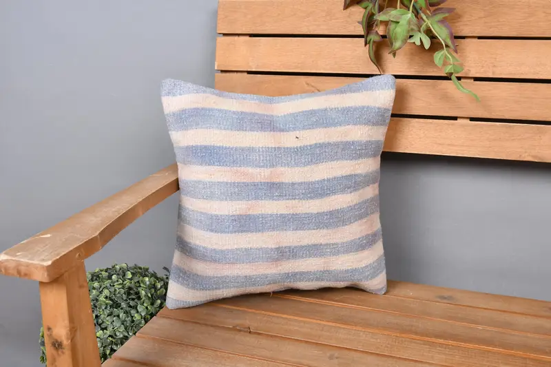 Cushion Case, Oriental Cushion Case, Turkish Kilim Pillow, Kilim Cushion Sham, Couch Cushion Cover, Vintage Kilim Pillow, 14x14 Beige Pillow - 1