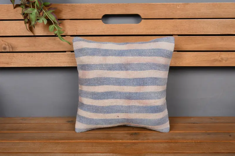 Cushion Case, Oriental Cushion Case, Turkish Kilim Pillow, Kilim Cushion Sham, Couch Cushion Cover, Vintage Kilim Pillow, 14x14 Beige Pillow - 6