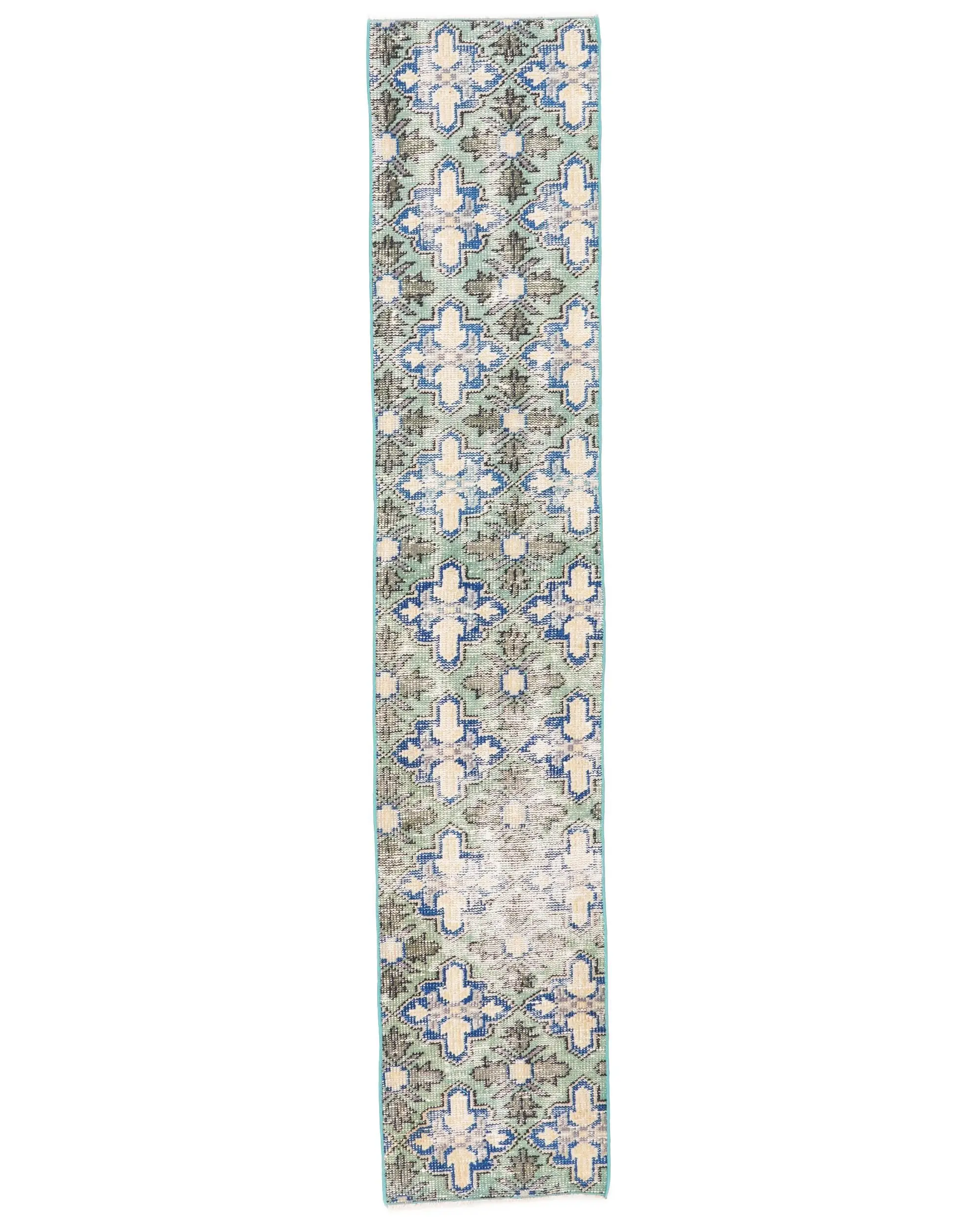 1,4x7 ft Läufer Türkischer Vintage Teppich, blauer marokkanischer Wollteppich - 1