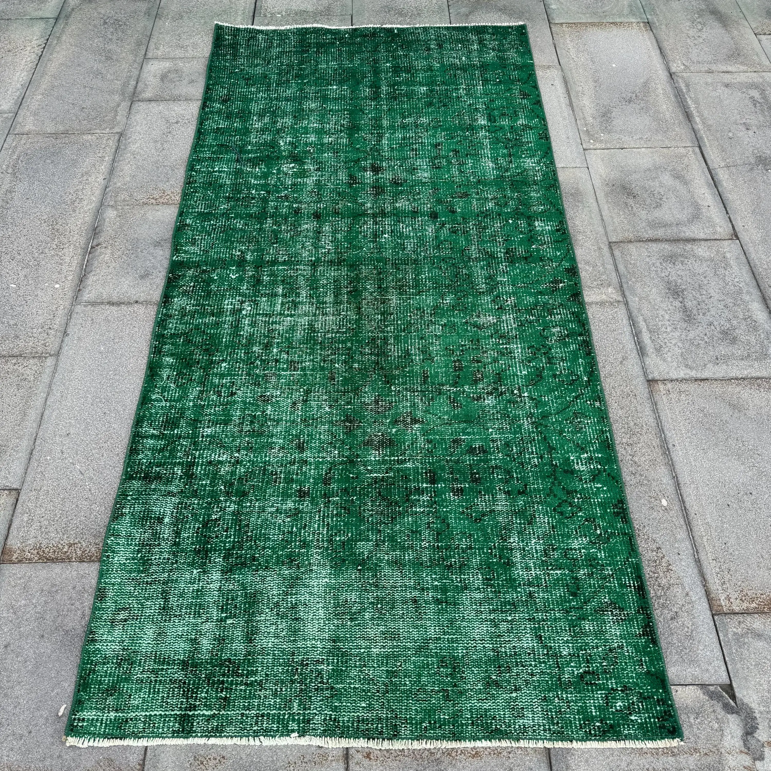 3.1x6.4 ft Halı, Accent Türk Halısı, Yeşil Bordurlu Halı - 1