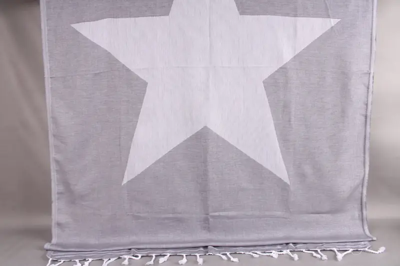 Embroidered Beach Towel Dark Gray Star Pattern, Turkish Cotton, 40x71 Inches