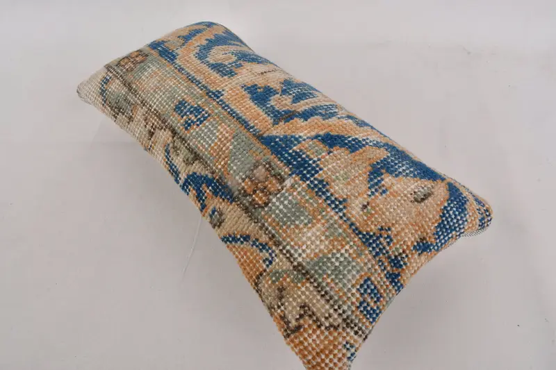 Gift Pillow, Ethnic Pillow Sham, Sofa Bolster Cushion, 8x16 Blue Cushion Cover, Interior Designer Pillow, Cushion Cover, Vintage Kilim Pillow - 6