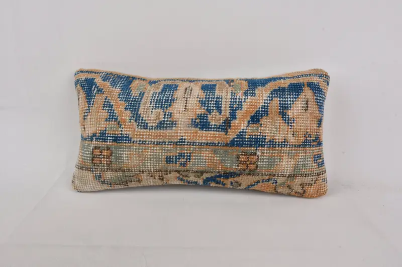 Gift Pillow, Ethnic Pillow Sham, Sofa Bolster Cushion, 8x16 Blue Cushion Cover, Interior Designer Pillow, Cushion Cover, Vintage Kilim Pillow - 1
