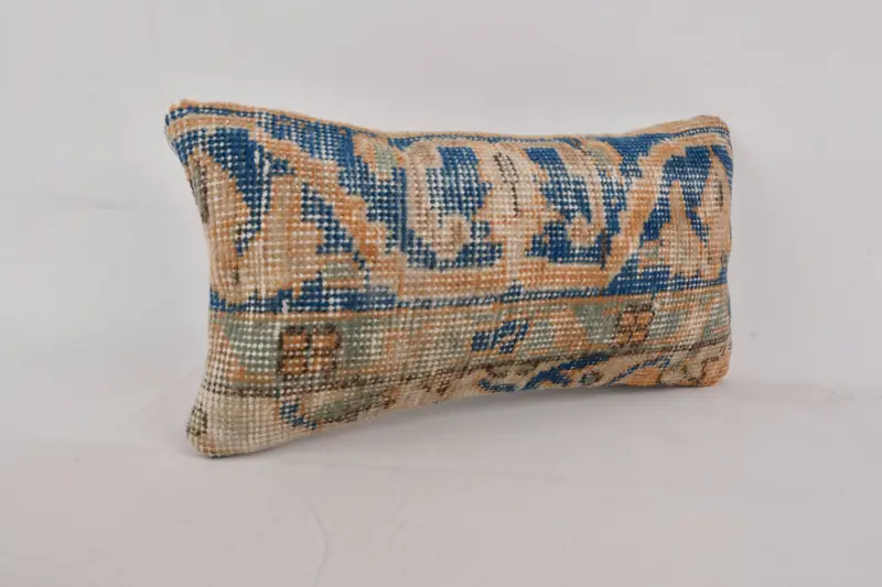 Gift Pillow, Ethnic Pillow Sham, Sofa Bolster Cushion, 8x16 Blue Cushion Cover, Interior Designer Pillow, Cushion Cover, Vintage Kilim Pillow - 2
