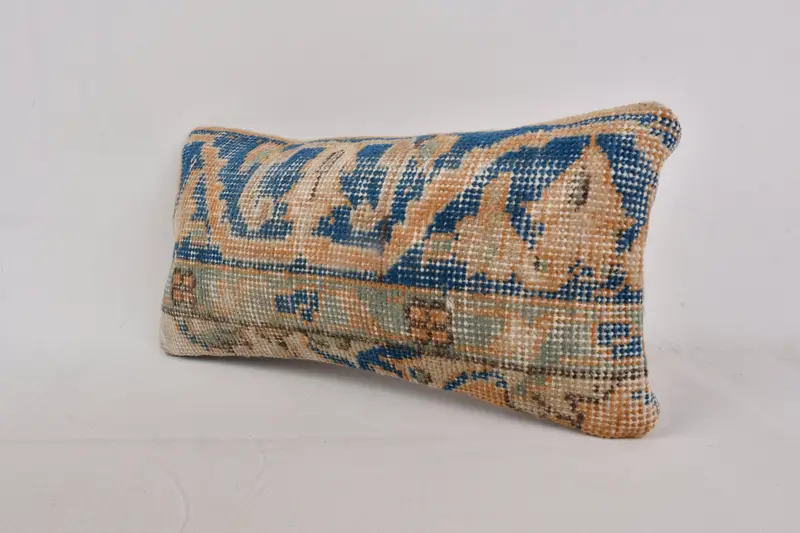 Gift Pillow, Ethnic Pillow Sham, Sofa Bolster Cushion, 8x16 Blue Cushion Cover, Interior Designer Pillow, Cushion Cover, Vintage Kilim Pillow - 3