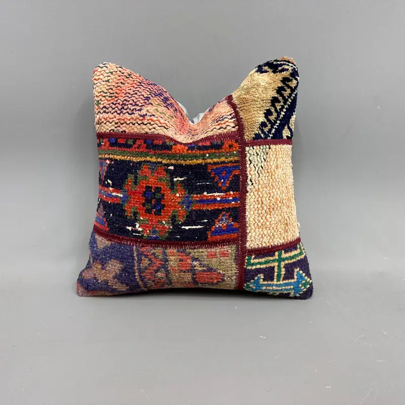 Handgewebtes türkisches Kelim-Wurfkissen, Vintage-Patchwork-Kissen