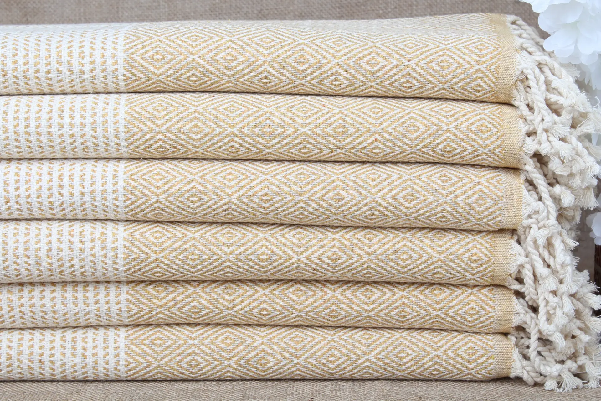 Turkish Towel Custom Mustard Beige 71x40 Inches - 1