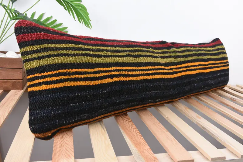 Boho Pillow, 12x43 Green Pillow Sham, Vintage Kilim Pillow, Ethnic Throw Pillow Case, Throw Kilim Pillow, Boho Chic Cushion, Pillow Cover - 4