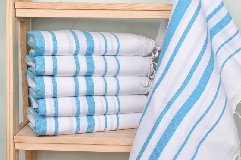 Personalized Blue Cotton Towel, 40x71 Inches, Organic Cotton/Linen