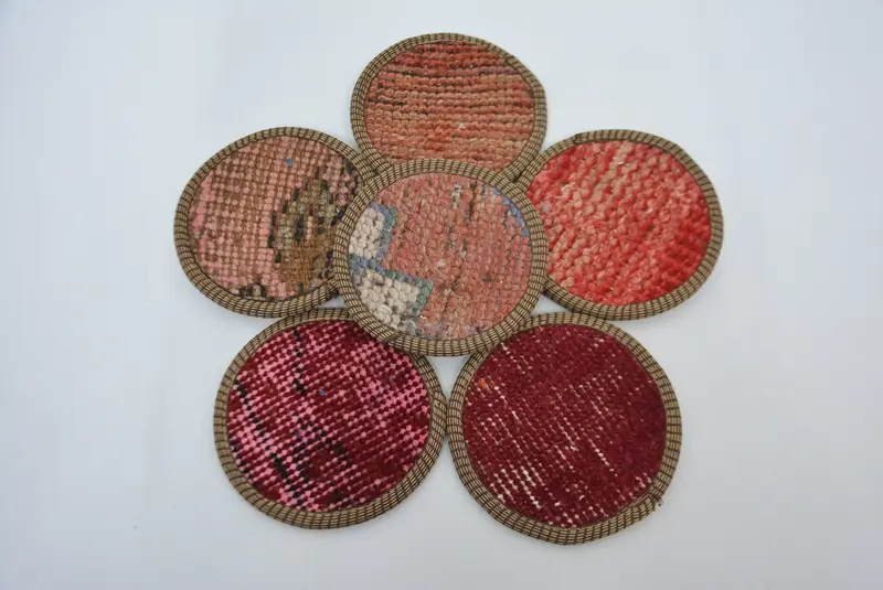 Posavasos Boho Kilim único, almohadilla circular roja y marrón