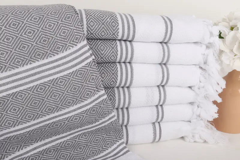 Özel Düğün Hediyesi Türk Pamuk Havlu, Beyaz-Gri, 40x71 İnç