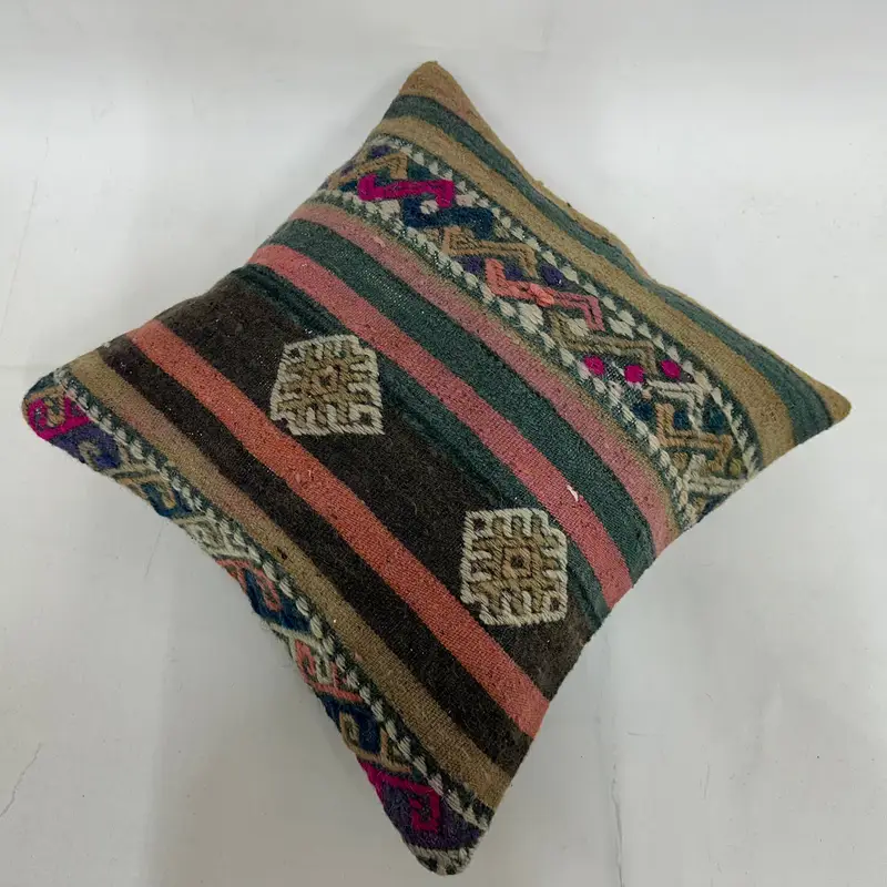 Cushion, 16x16 Pink Cushion, Sofa Bolster Pillow Cover, Vintage Kilim Throw Pillow, Handmade Kilim Cushion, Ikat Pillow Sham, Vintage Kilim Pillow - 6
