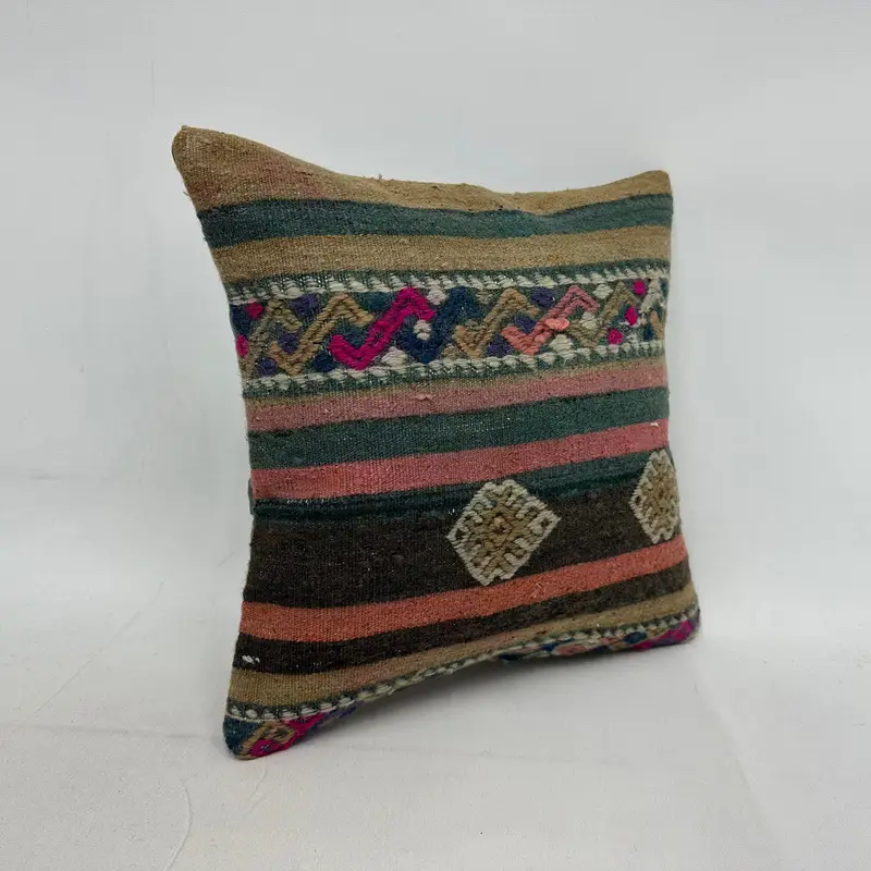 Cushion, 16x16 Pink Cushion, Sofa Bolster Pillow Cover, Vintage Kilim Throw Pillow, Handmade Kilim Cushion, Ikat Pillow Sham, Vintage Kilim Pillow - 2
