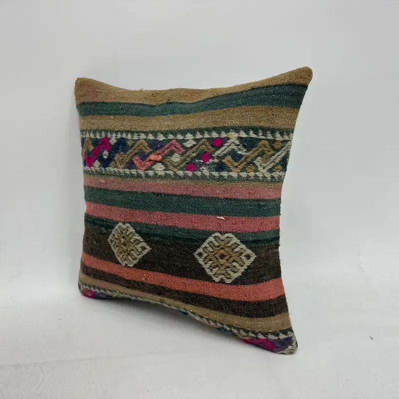 Cushion, 16x16 Pink Cushion, Sofa Bolster Pillow Cover, Vintage Kilim Throw Pillow, Handmade Kilim Cushion, Ikat Pillow Sham, Vintage Kilim Pillow - 3