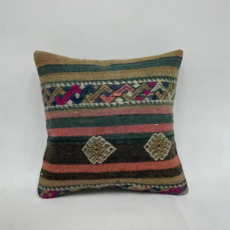 Cushion, 16x16 Pink Cushion, Sofa Bolster Pillow Cover, Vintage Kilim Throw Pillow, Handmade Kilim Cushion, Ikat Pillow Sham, Vintage Kilim Pillow - 1