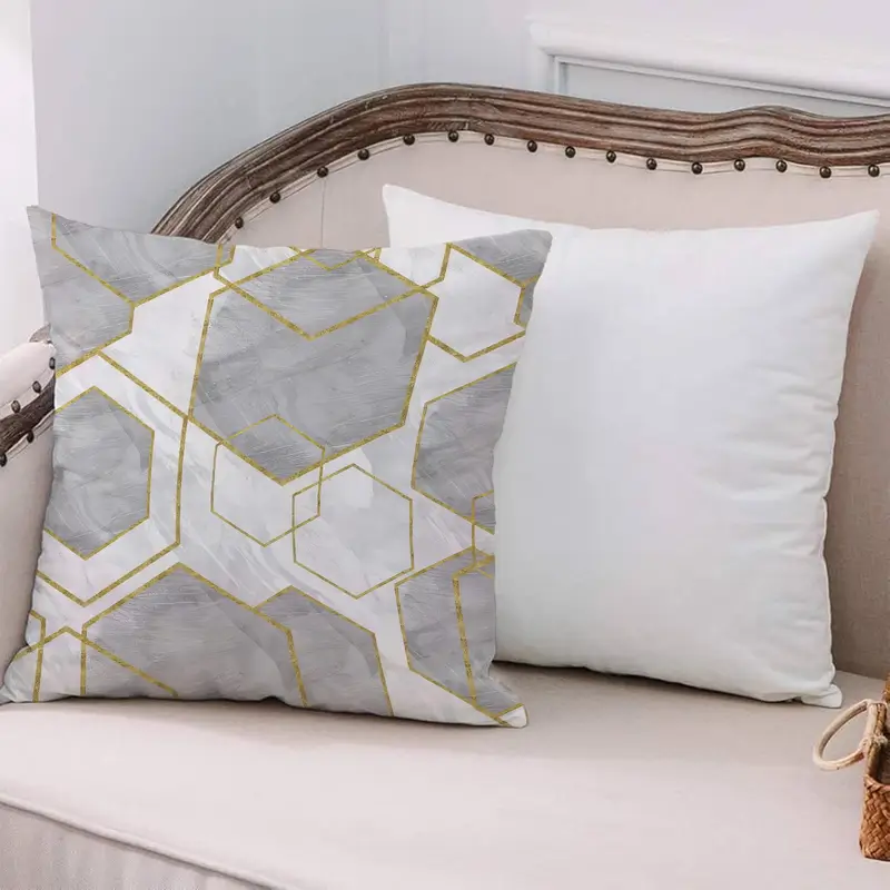 Gri Mermer Desenli Baskılı Yastık: Şık Ev Dekorasyonu Vurgusu