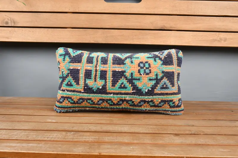 Ethnical Kilim Rug Pillow, Boho Pillow Sham Cover, Designer Throw Pillow, 8x16 Blue Cushion, Cushion Case, Gift Pillow, Toss Pillow Case - 6