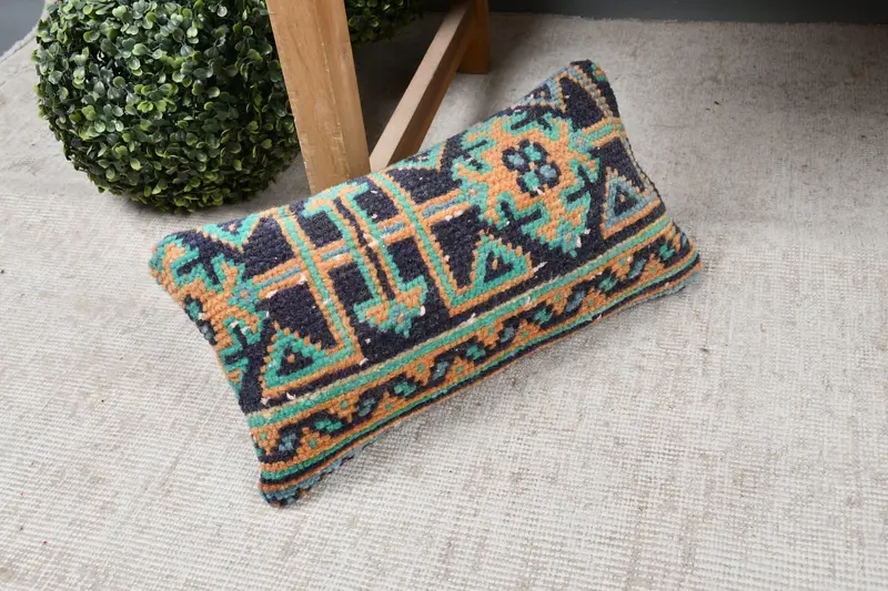 Ethnical Kilim Rug Pillow, Boho Pillow Sham Cover, Designer Throw Pillow, 8x16 Blue Cushion, Cushion Case, Gift Pillow, Toss Pillow Case - 7