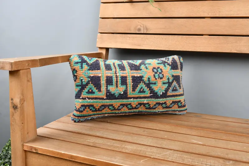 Ethnical Kilim Rug Pillow, Boho Pillow Sham Cover, Designer Throw Pillow, 8x16 Blue Cushion, Cushion Case, Gift Pillow, Toss Pillow Case - 1