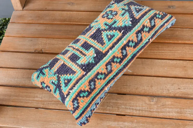 Ethnical Kilim Rug Pillow, Boho Pillow Sham Cover, Designer Throw Pillow, 8x16 Blue Cushion, Cushion Case, Gift Pillow, Toss Pillow Case - 2