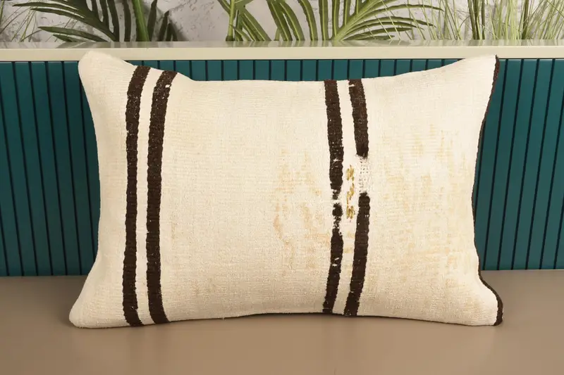White Vintage Pillow Cover, Gift 40x60 cm Cushion Case, Striped Couch Pillowcase - 1