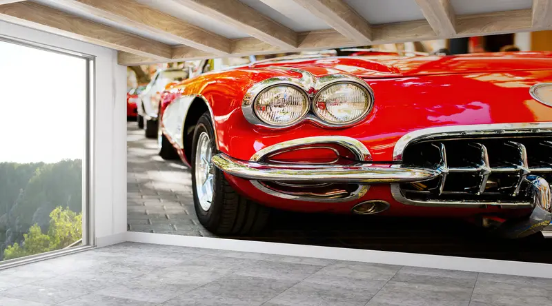 Garage Wall Painting, Car Lover Gift Wall Print, Red Car Wall Mural, Red Wall Mural, Old Car Wall Print, Retro Car Wall Print, - 6