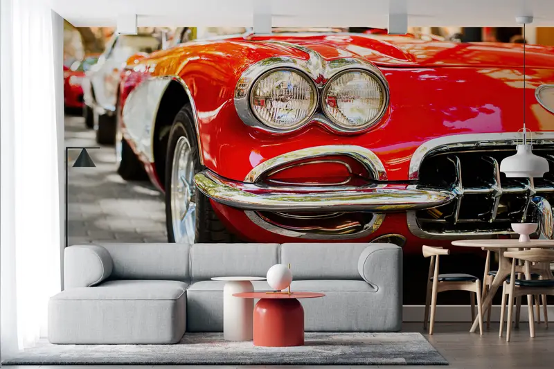 Garage Wall Painting, Car Lover Gift Wall Print, Red Car Wall Mural, Red Wall Mural, Old Car Wall Print, Retro Car Wall Print, - 8