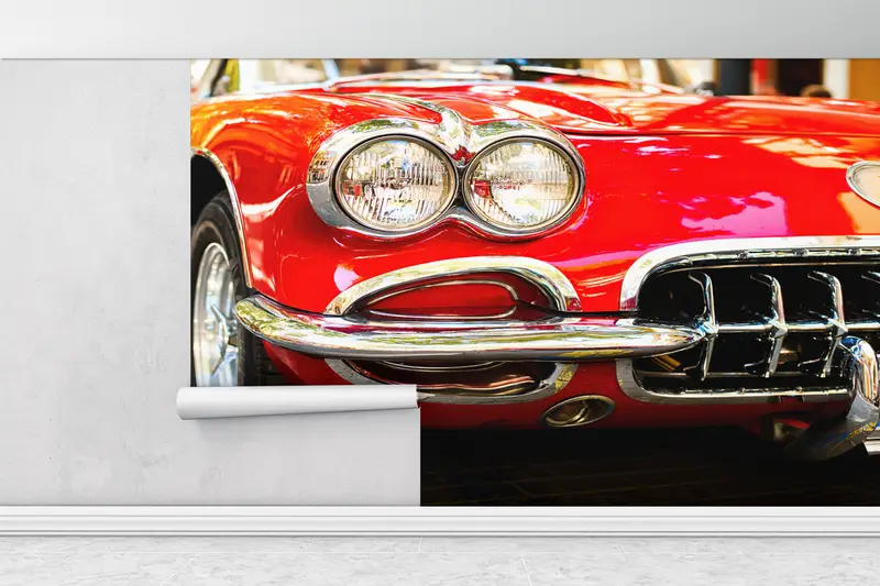 Garage Wall Painting, Car Lover Gift Wall Print, Red Car Wall Mural, Red Wall Mural, Old Car Wall Print, Retro Car Wall Print, - 4