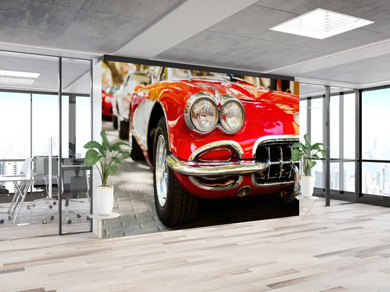 Garage Wall Painting, Car Lover Gift Wall Print, Red Car Wall Mural, Red Wall Mural, Old Car Wall Print, Retro Car Wall Print, - 9