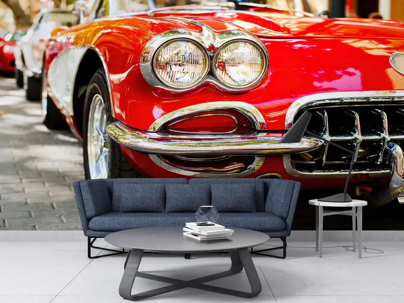 Garage Wall Painting, Car Lover Gift Wall Print, Red Car Wall Mural, Red Wall Mural, Old Car Wall Print, Retro Car Wall Print, - 7