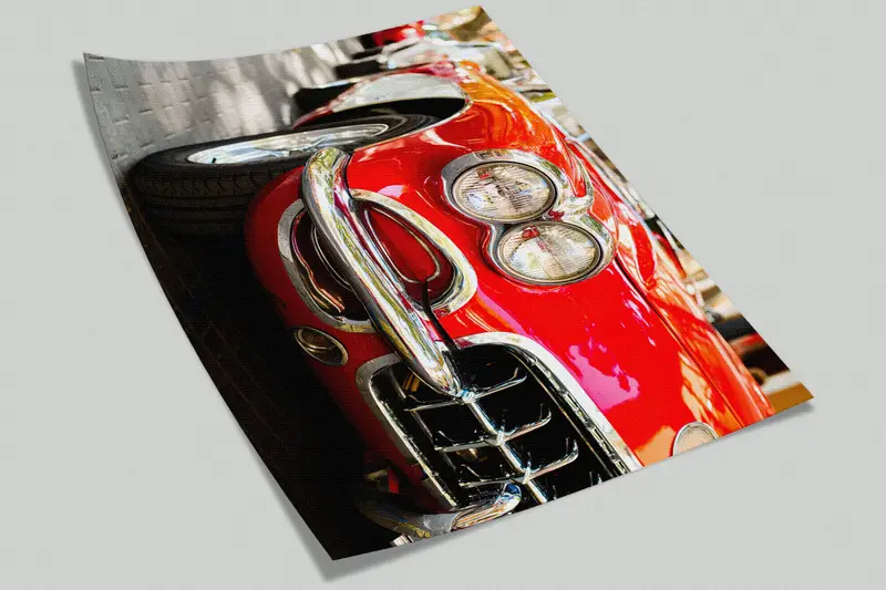 Garage Wall Painting, Car Lover Gift Wall Print, Red Car Wall Mural, Red Wall Mural, Old Car Wall Print, Retro Car Wall Print, - 2