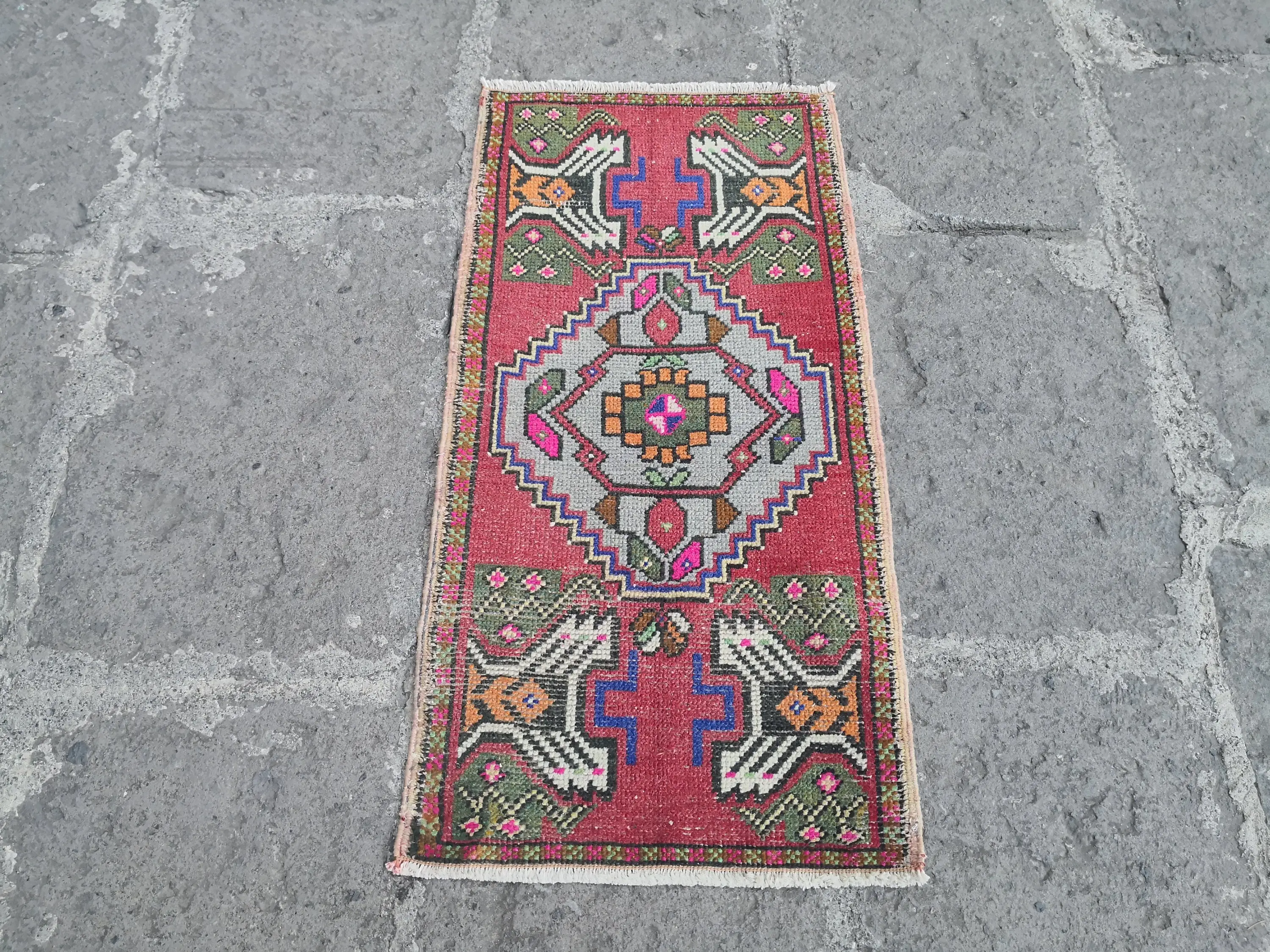 Handmade Red & Pink Rectangle Rug, Small Rugs & Doormats - 1
