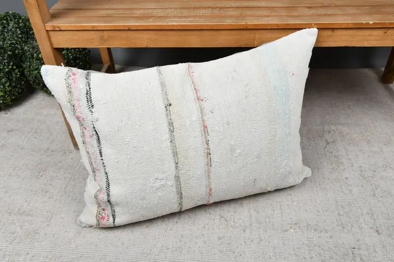 20x28 White Cushion Case, Pillow Case, Interior Designer Pillow, Kilim Pillow Cover, Ethnical Kilim Rug Pillow, Neutral Throw Cushion - 7