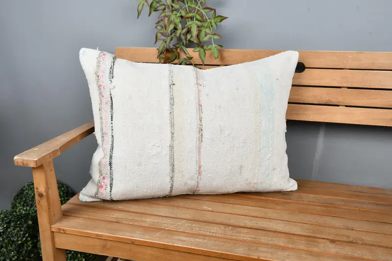 20x28 White Cushion Case, Pillow Case, Interior Designer Pillow, Kilim Pillow Cover, Ethnical Kilim Rug Pillow, Neutral Throw Cushion - 1