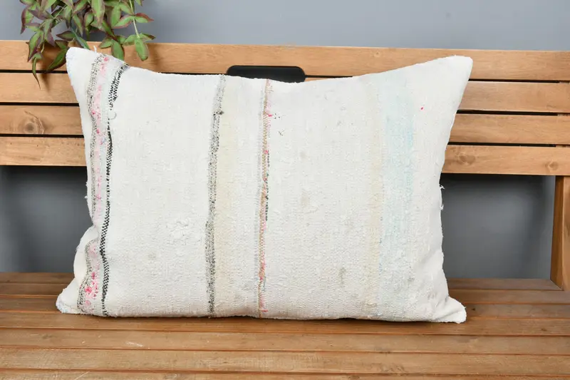 20x28 White Cushion Case, Pillow Case, Interior Designer Pillow, Kilim Pillow Cover, Ethnical Kilim Rug Pillow, Neutral Throw Cushion - 6