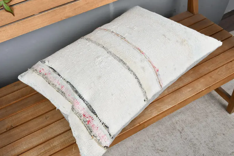 20x28 White Cushion Case, Pillow Case, Interior Designer Pillow, Kilim Pillow Cover, Ethnical Kilim Rug Pillow, Neutral Throw Cushion - 2
