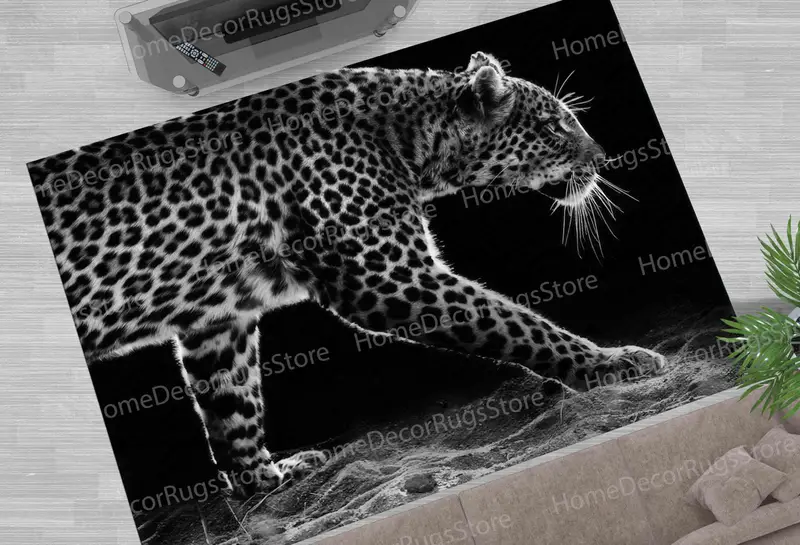 黒と白の野生動物ファームハウス プリント ラグ