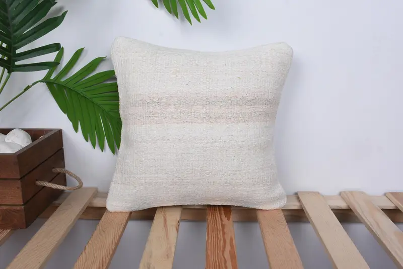 Throw Kilim Pillow, Nautical Throw Pillow Sham, Vintage Kilim Pillow, Pattern Throw Cushion Case, Turkish Pillow, Pillow, 12x12 Beige Pillow - 1