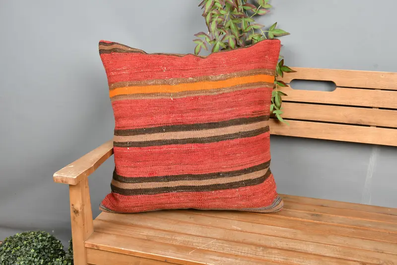 Aesthetic Pillow Cover, 24x24 Red Cushion Case, Cotton Cushion Case, Muted Pillow, Throw Kilim Pillow, Cushion, Antique Pillows, Home Decor Pillow - 1