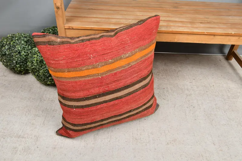 Aesthetic Pillow Cover, 24x24 Red Cushion Case, Cotton Cushion Case, Muted Pillow, Throw Kilim Pillow, Cushion, Antique Pillows, Home Decor Pillow - 7
