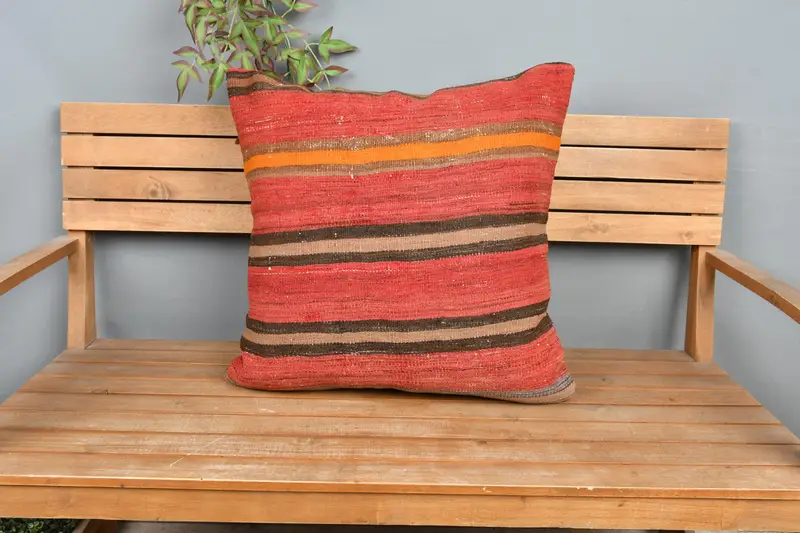 Aesthetic Pillow Cover, 24x24 Red Cushion Case, Cotton Cushion Case, Muted Pillow, Throw Kilim Pillow, Cushion, Antique Pillows, Home Decor Pillow - 6