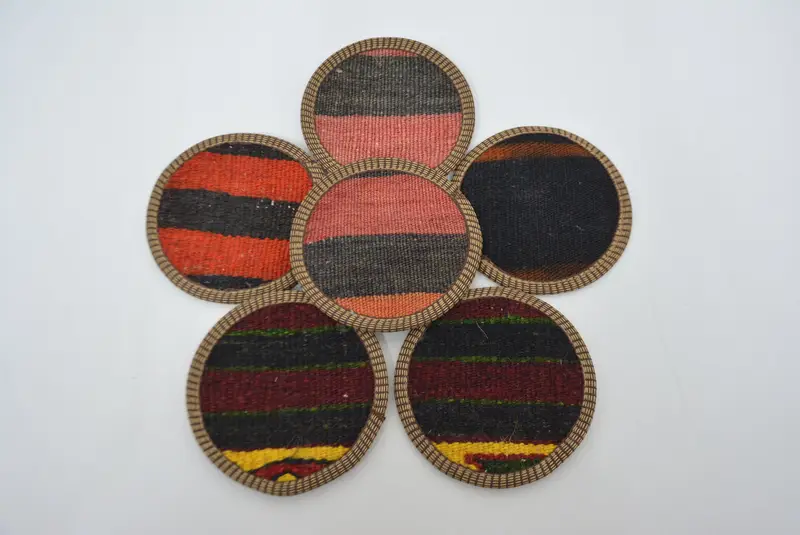 Posavasos a rayas rojas y marrones, posavasos únicos de decoración de cocina boho