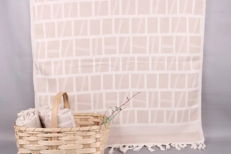 Personalized Light Beige Patterned Bath Towel, 34x69 Inches